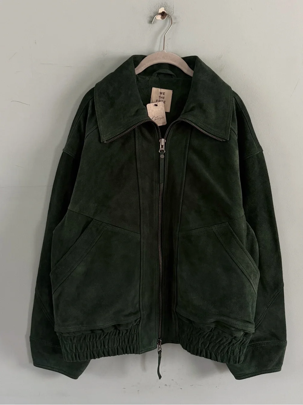 NWT Free People We The Free Desert Moon Green Grove Suede Bomber Jacket